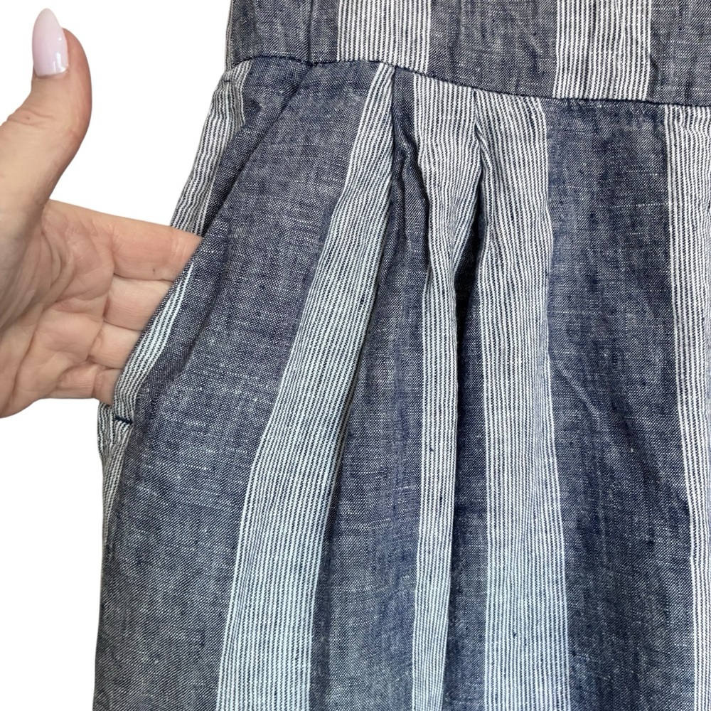 GAP Blue and White Striped Wide leg Crop Linen Pant - Picture 4 of 11